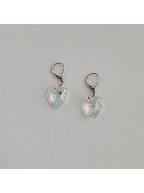 Handmade Sterling Silver Crystal Aurora Borealis AB Earrings Heart Shape 925